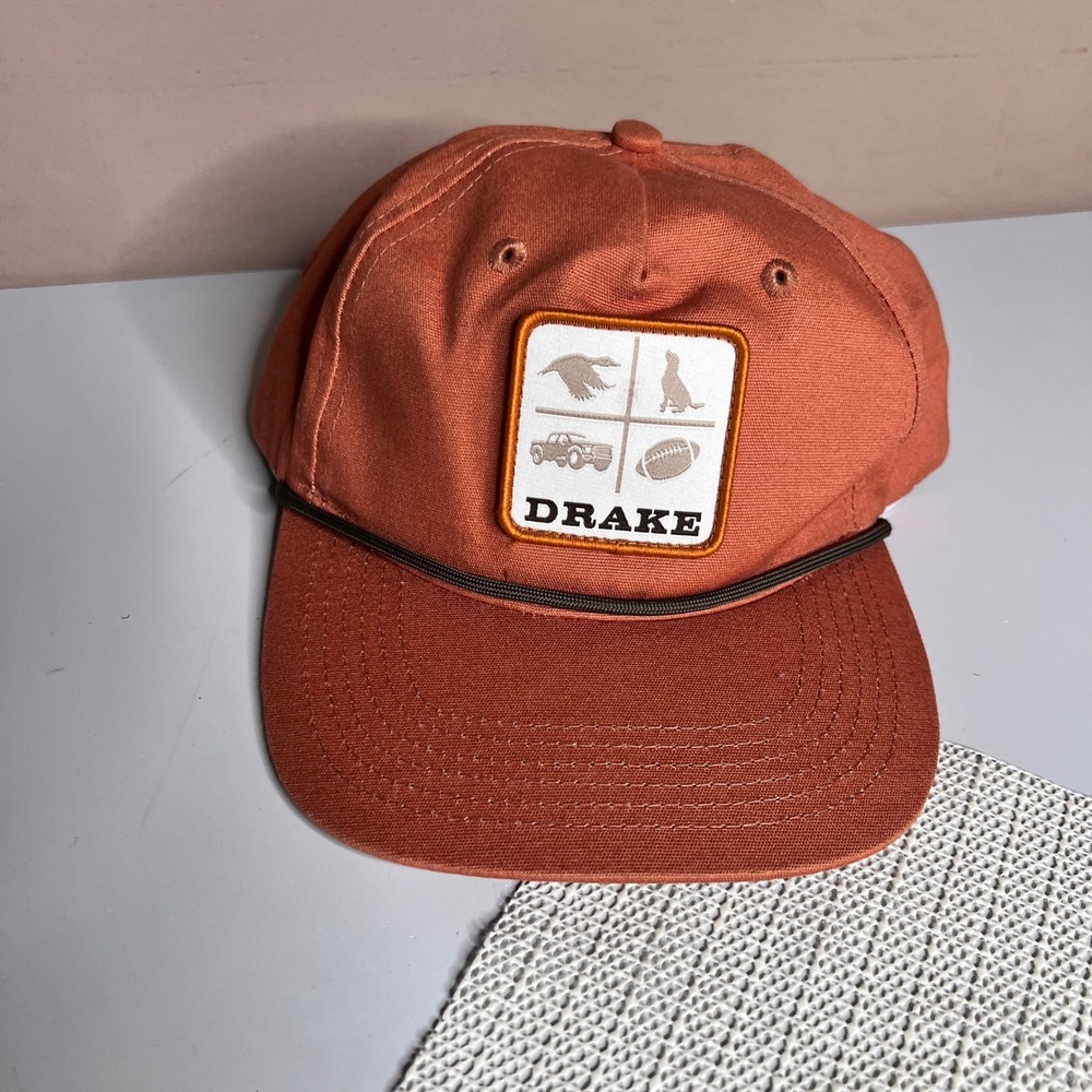 Drake Waterfowl x Lost‎ Hat Co Mens Burnt Orange Rope Snapback Trucker Hat Patch